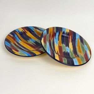 Tabletops Lifestyles Madrid Set of 2 Dinner Plates Multicolor Hand-Painted 11"